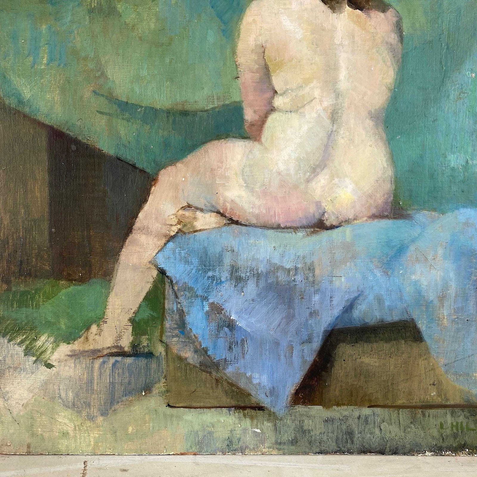 Gentle Rest – Study Of The Female Form Vintage Oil On Board Painting photo vinterior