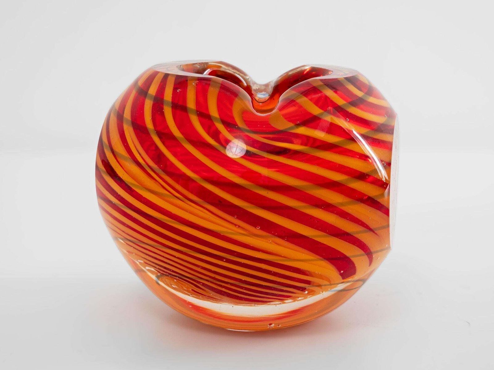 Red Yellow Striped Murano Glass Dish – Mid Century Ashtray Home Decor photo vinterior