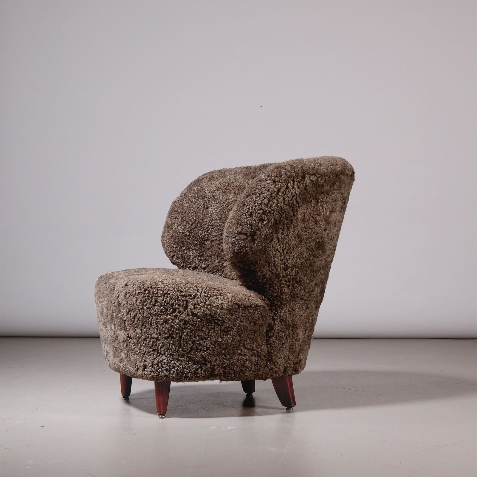 Carl Johan Boman Finnish Curved Easy Chair In Sahara Sheepskin, 1940s photo furniture