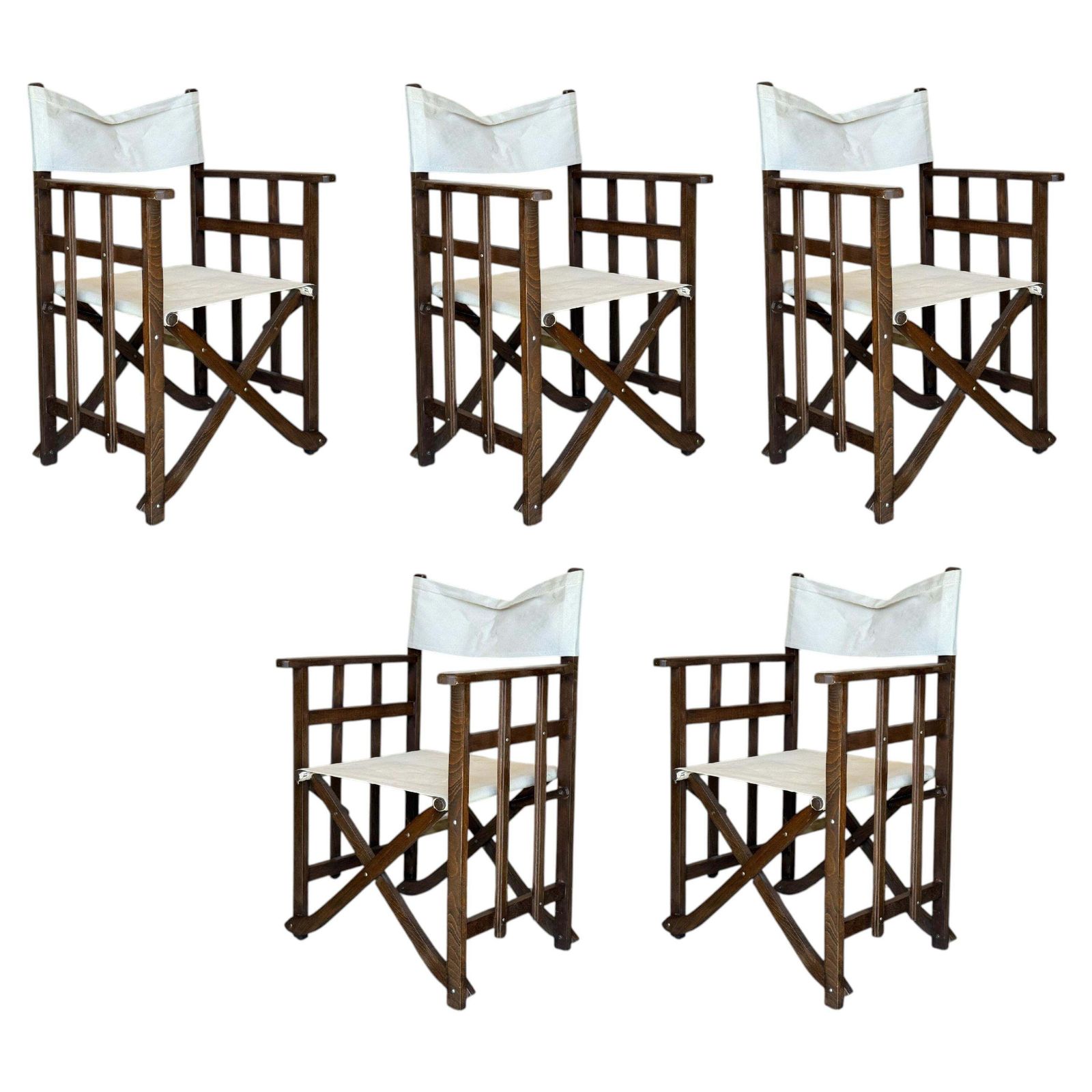 Set Of 5 Edwardian Canvas Directors Chairs, Loft And Garden Style Chairs
