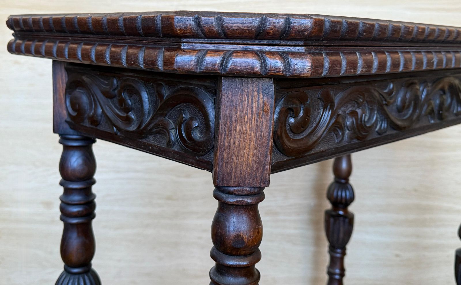 19th Century Spanish Hand Carved Card Foldable Table With Bronze Mounts photo Furniture