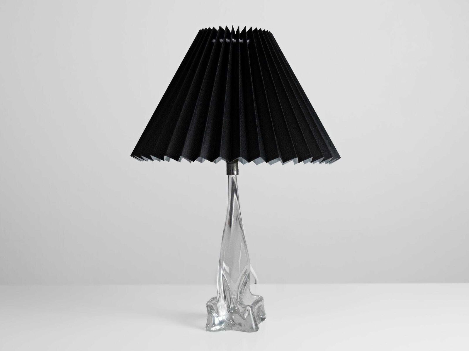 Vintage French Crystal Table Lamps – Mid Century Modern Black Pleated Shades. photo furniture