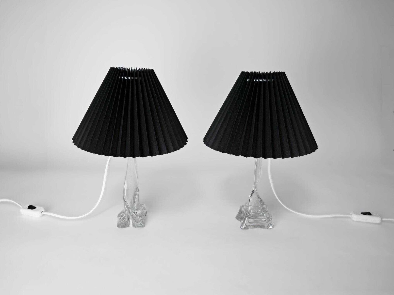 Vintage French Crystal Table Lamps – Mid Century Modern Black Pleated Shades. photo buy