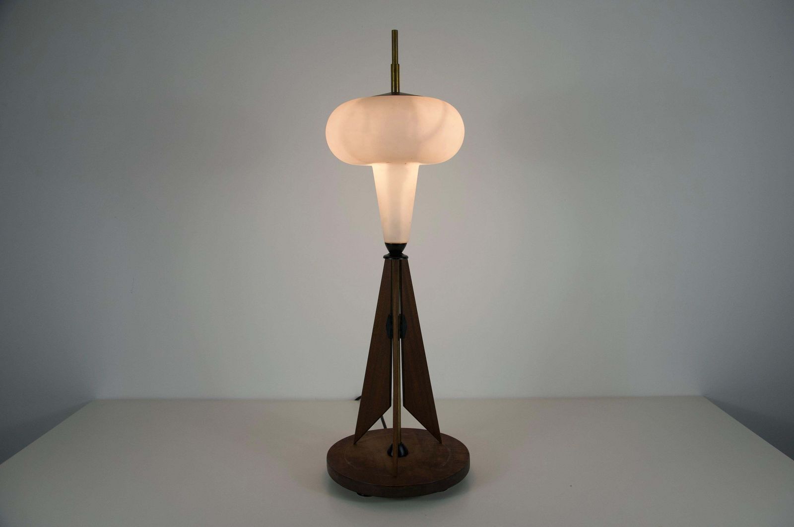 photo buy Wooden And Opal Glass Table Lamp Attr. To Salvatore Gregorietti, 1960s, Italy