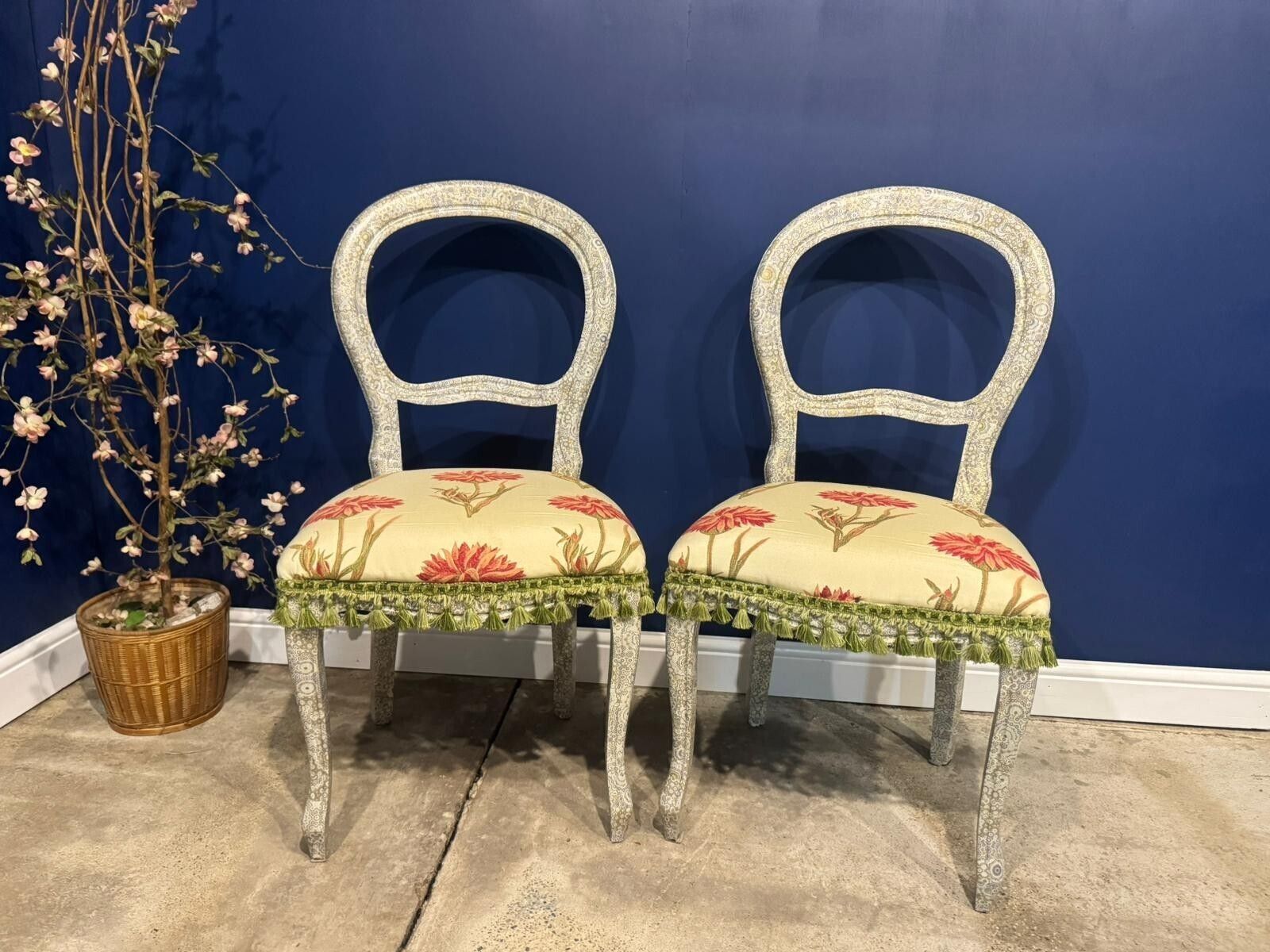 Vintage Balloon Backed Chairs Decoupaged Upcycled Floral Padded Seat