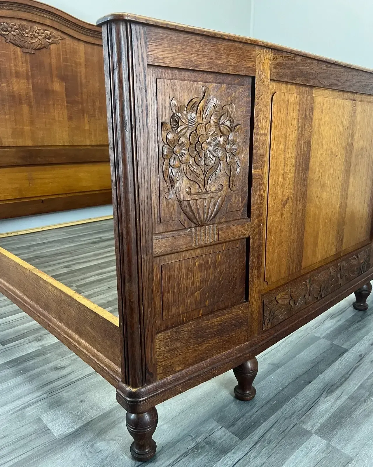 Bed Antique French Style Oak Double Bed Frame Carved Headboard Lot 2762 photo vinterior