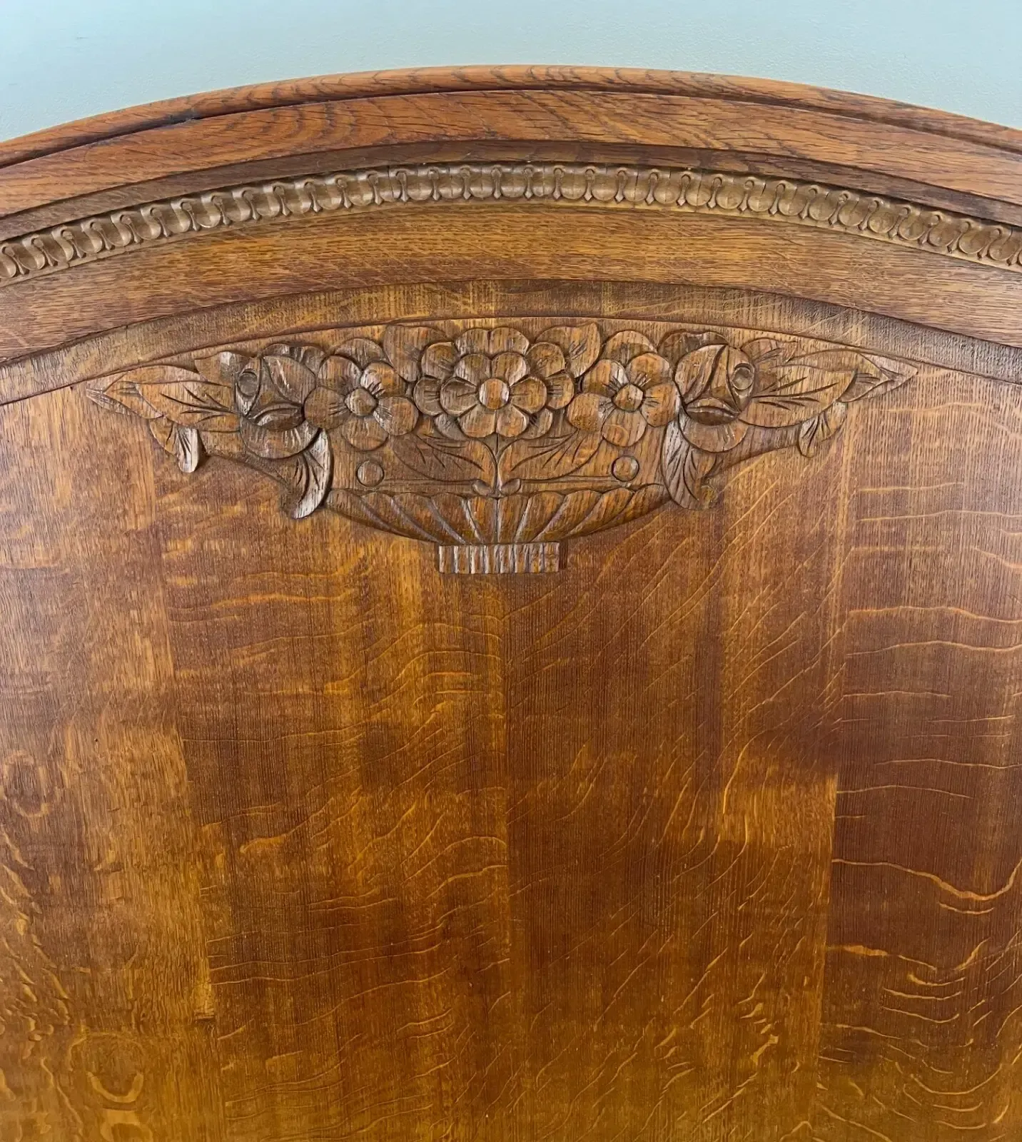 Bed Antique French Style Oak Double Bed Frame Carved Headboard Lot 2762 photo vintage