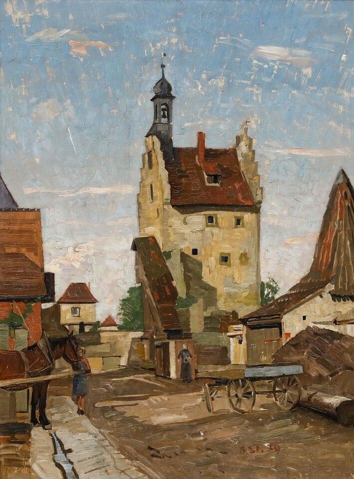 Karl Stretz (1900 1965)   Framed Mid 20th Century Oil, Franconian Village photo for sale