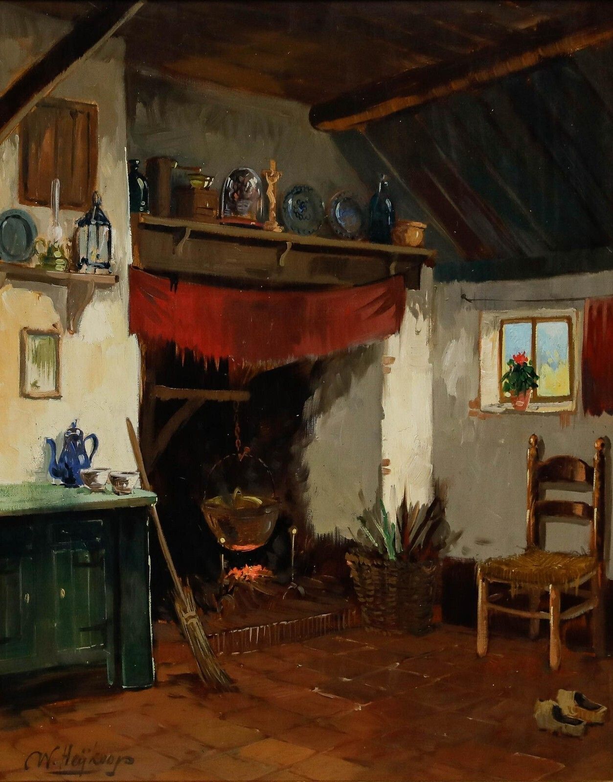 Willem Heijkoop (B.1942)   Framed 20th Century Oil, Sunlit Living Room photo furniture