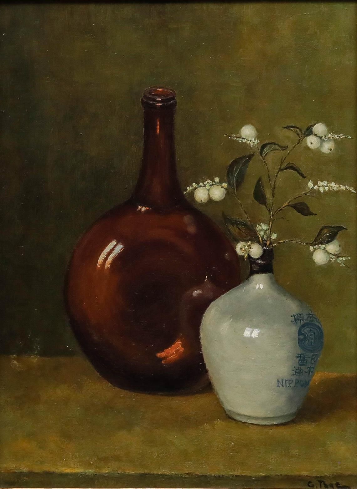 Framed Mid 20th Century Oil   Still Life With Soy Sauce Bottle photo furniture