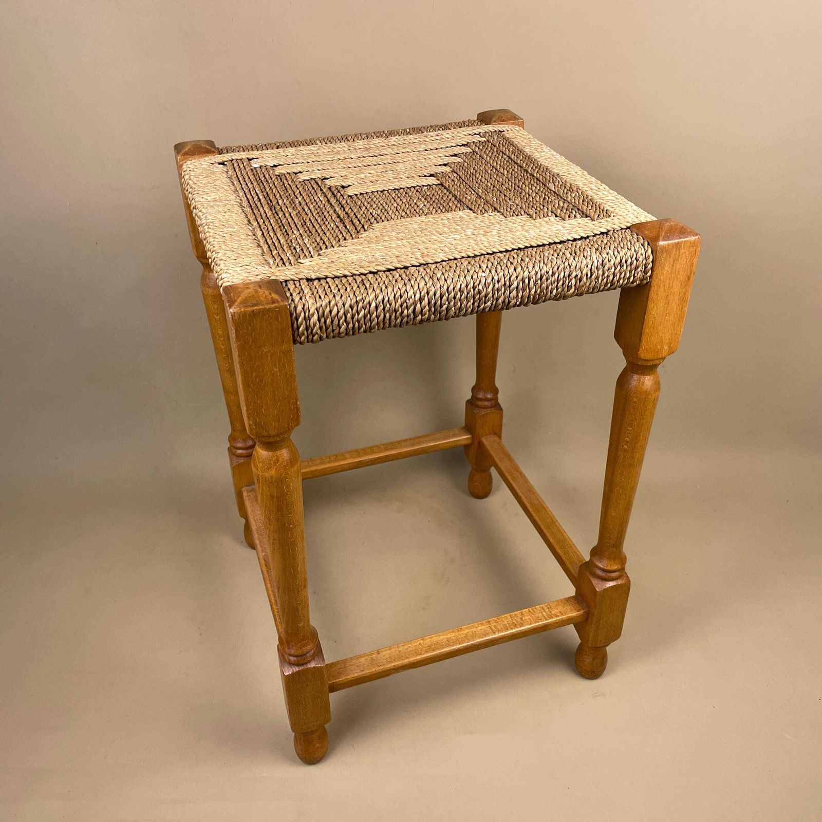 Antique Wooden Foot Stool Woven String Wood Cottage Furniture Square Brown Hallway Seat 45x30x30cm Footstool Bench photo furniture