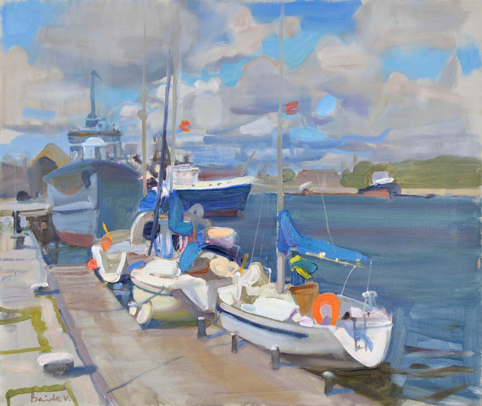 Valery Bayda Port. Painting By Valery Bayda. Oil On Canvas. 55x65 Cm. Signed photo furniture