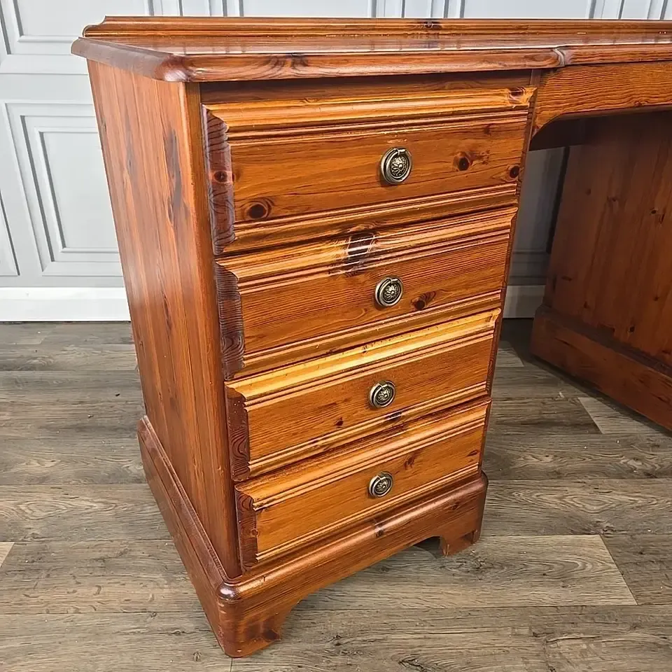 Vintage Ducal Dressing Table Pine Twin Pedestal Desk Solid Wood 9 Drawer Writing photo for sale