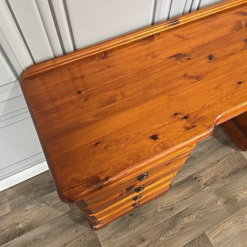 photo vinterior Vintage Ducal Dressing Table Pine Twin Pedestal Desk Solid Wood 9 Drawer Writing