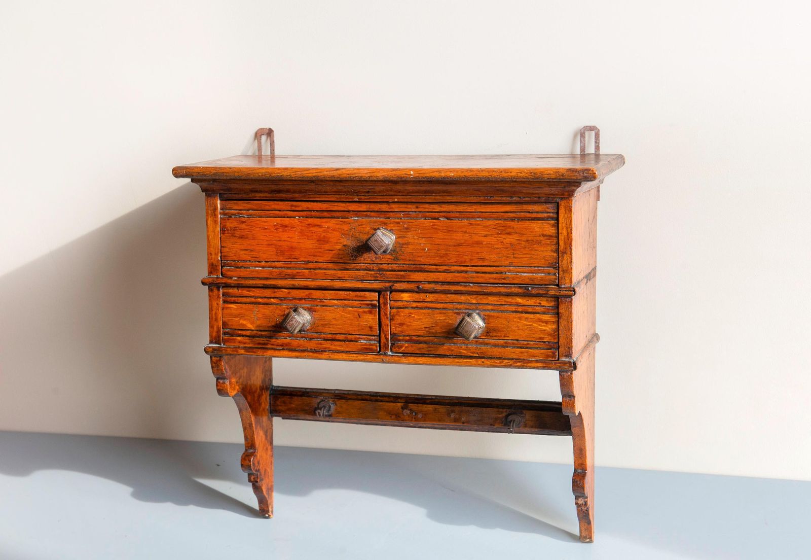 Antique Oak Wall Cabinet   Folk Art Farmhouse   Hanging Cabinet With Drawers