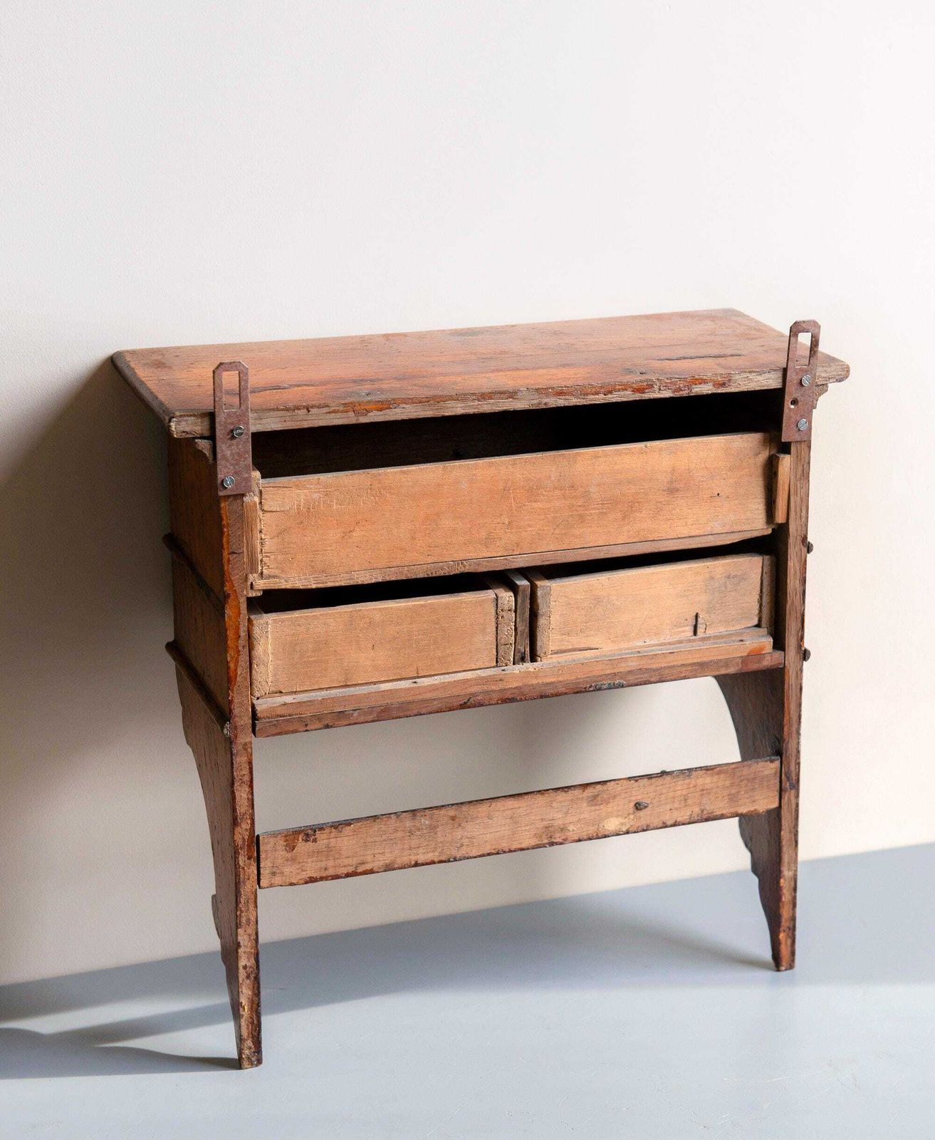 Antique Oak Wall Cabinet   Folk Art Farmhouse   Hanging Cabinet With Drawers photo vinterior
