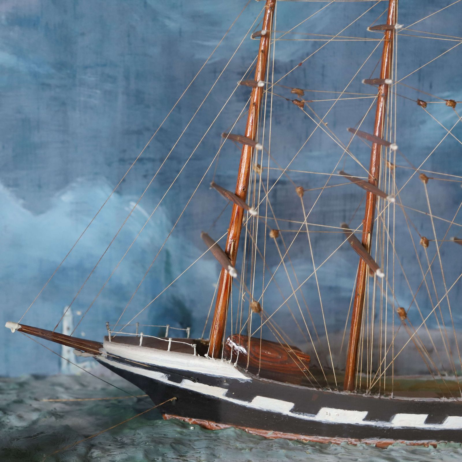 Four‑Masted Sailing Ship Diorama With Steam Barge   Turneresque Seascape photo 1125.0