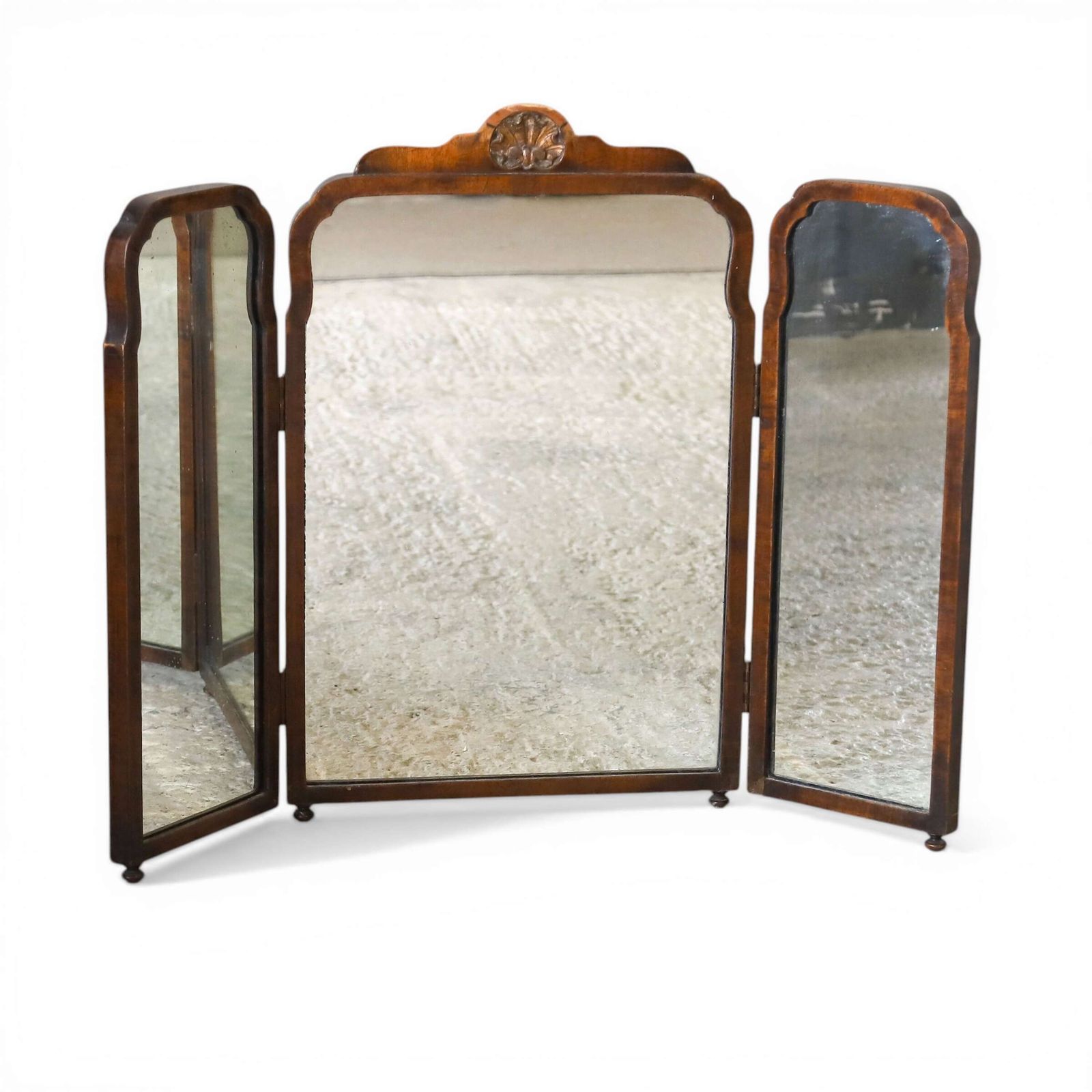 Early 20th‑Century Mahogany Campaign Table Top Triple Mirror With Folding Panels