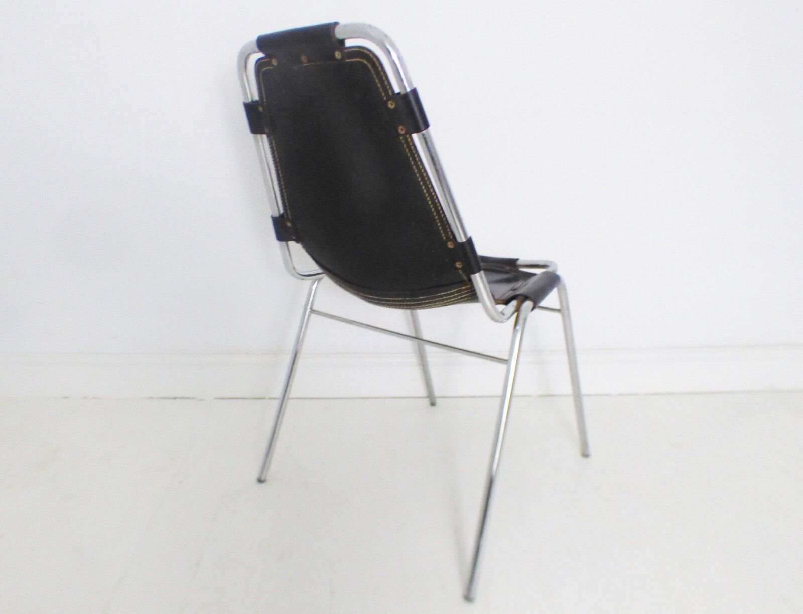 Stunning Set 4 Original Leather Charlotte Perriand Les Arcs Dining Chairs 1970's photo for sale