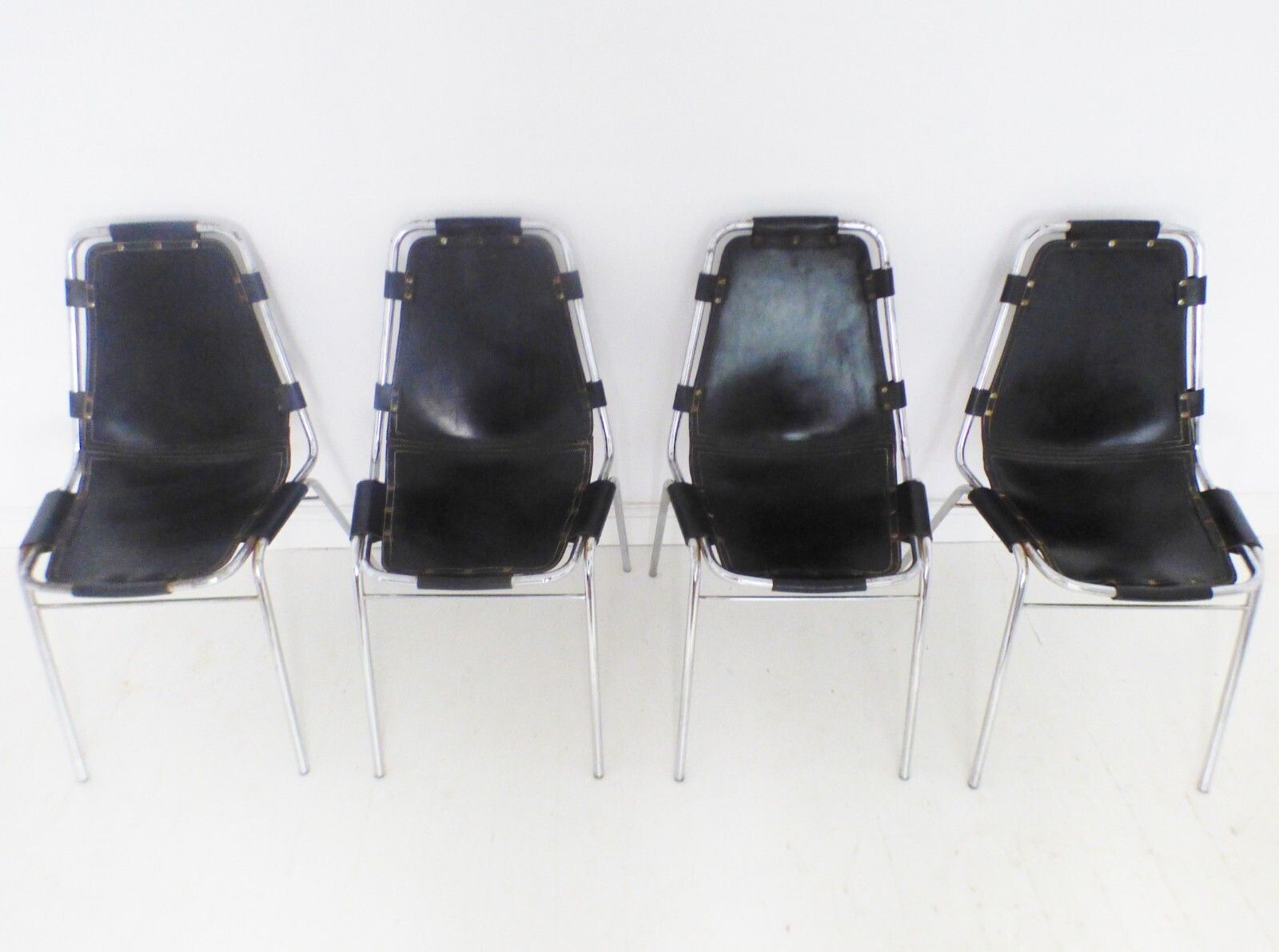 Stunning Set 4 Original Leather Charlotte Perriand Les Arcs Dining Chairs 1970's photo vinterior