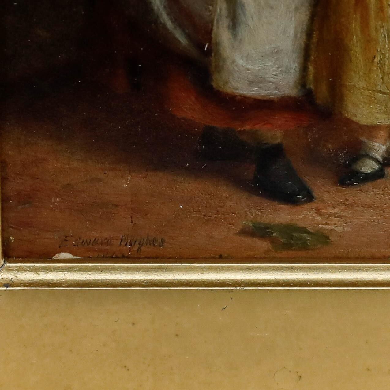 Edwin Hughes (1842 1922)   Miniature Mid 19th Century Oil, Pet Rabbits photo buy