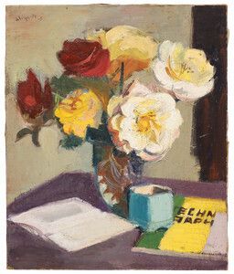 Roger Aliquot (1914 1979)   Impasto 1945 Oil, Bouquet And Books photo furniture