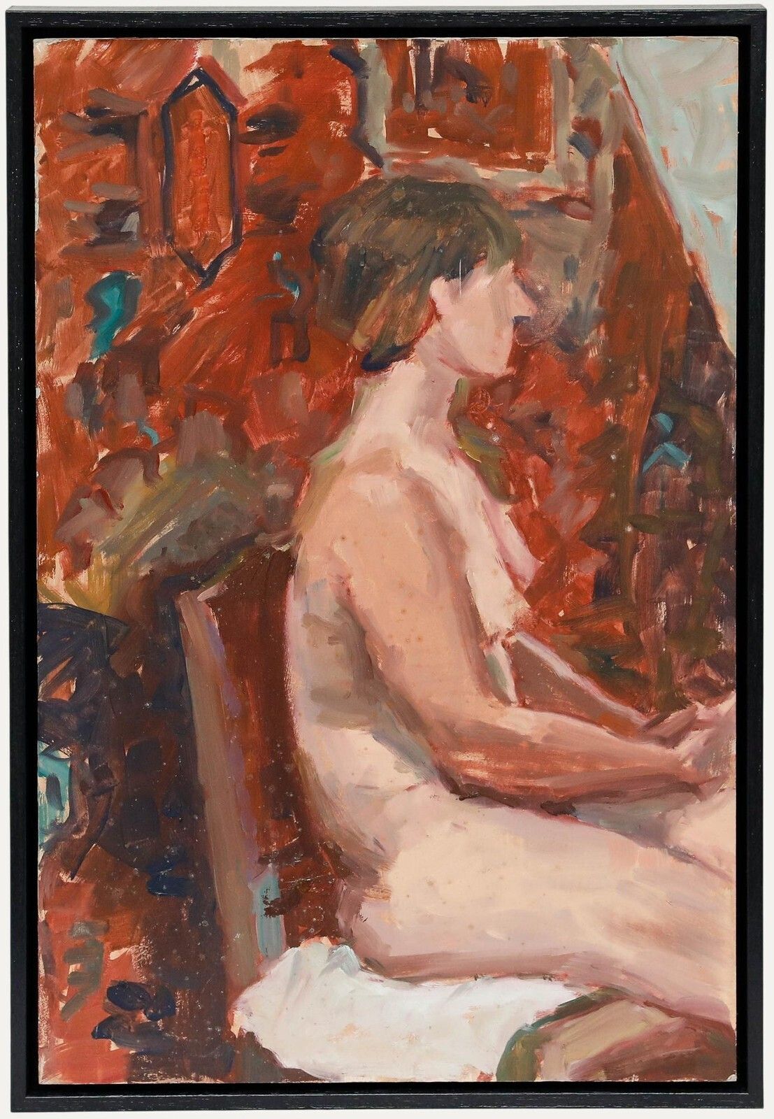 Pauline Plummer (B.1933)   Framed 20th Century Oil, Nude On Red Textile