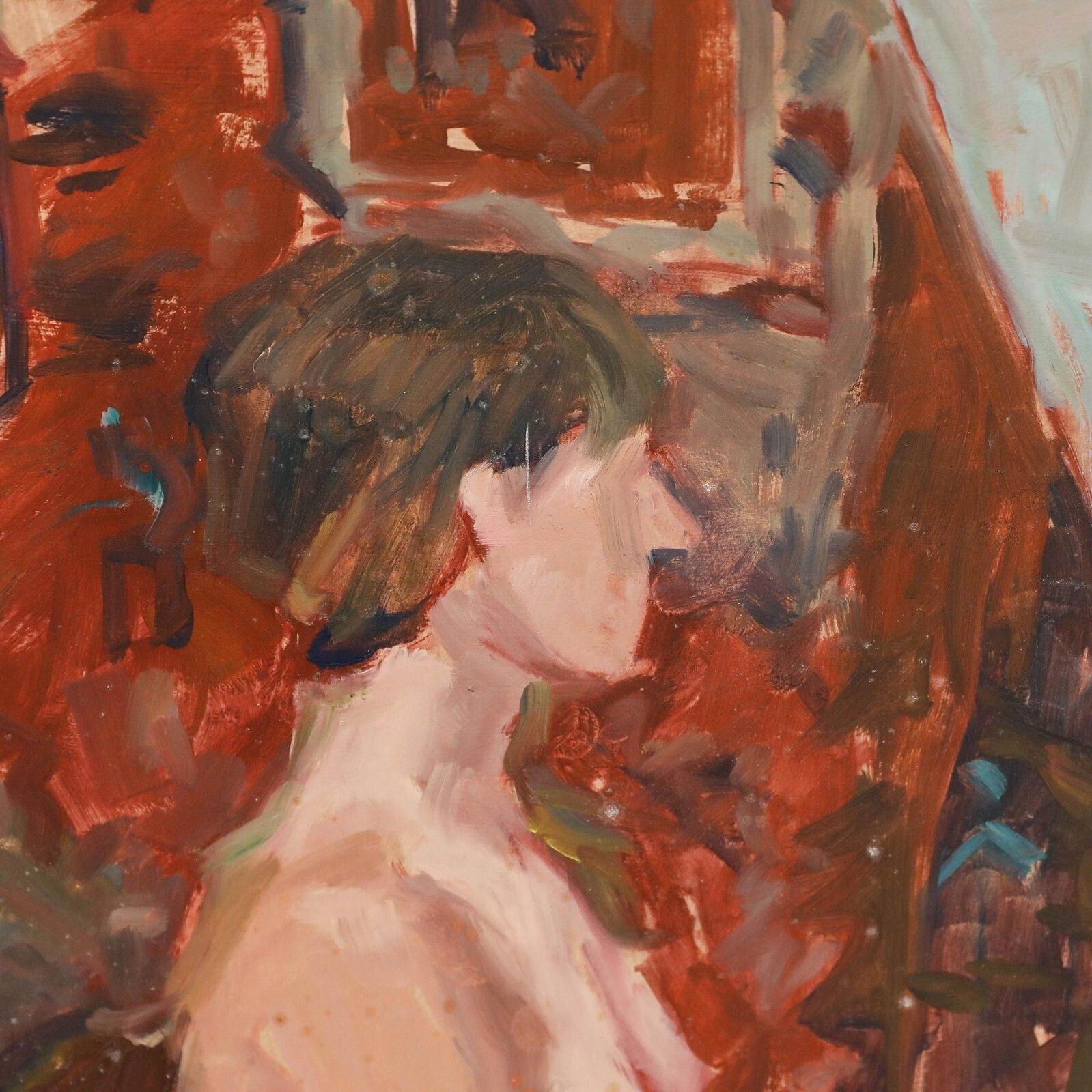 Pauline Plummer (B.1933)   Framed 20th Century Oil, Nude On Red Textile photo buy