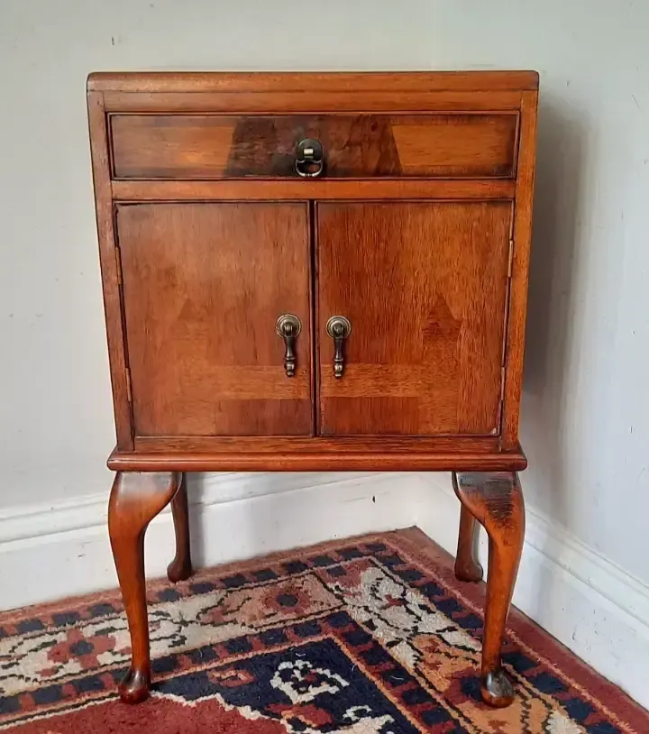 Vintage Art Deco Era Walnut And Mahogany Bedside Cabinet Single With Top Drawer photo for sale