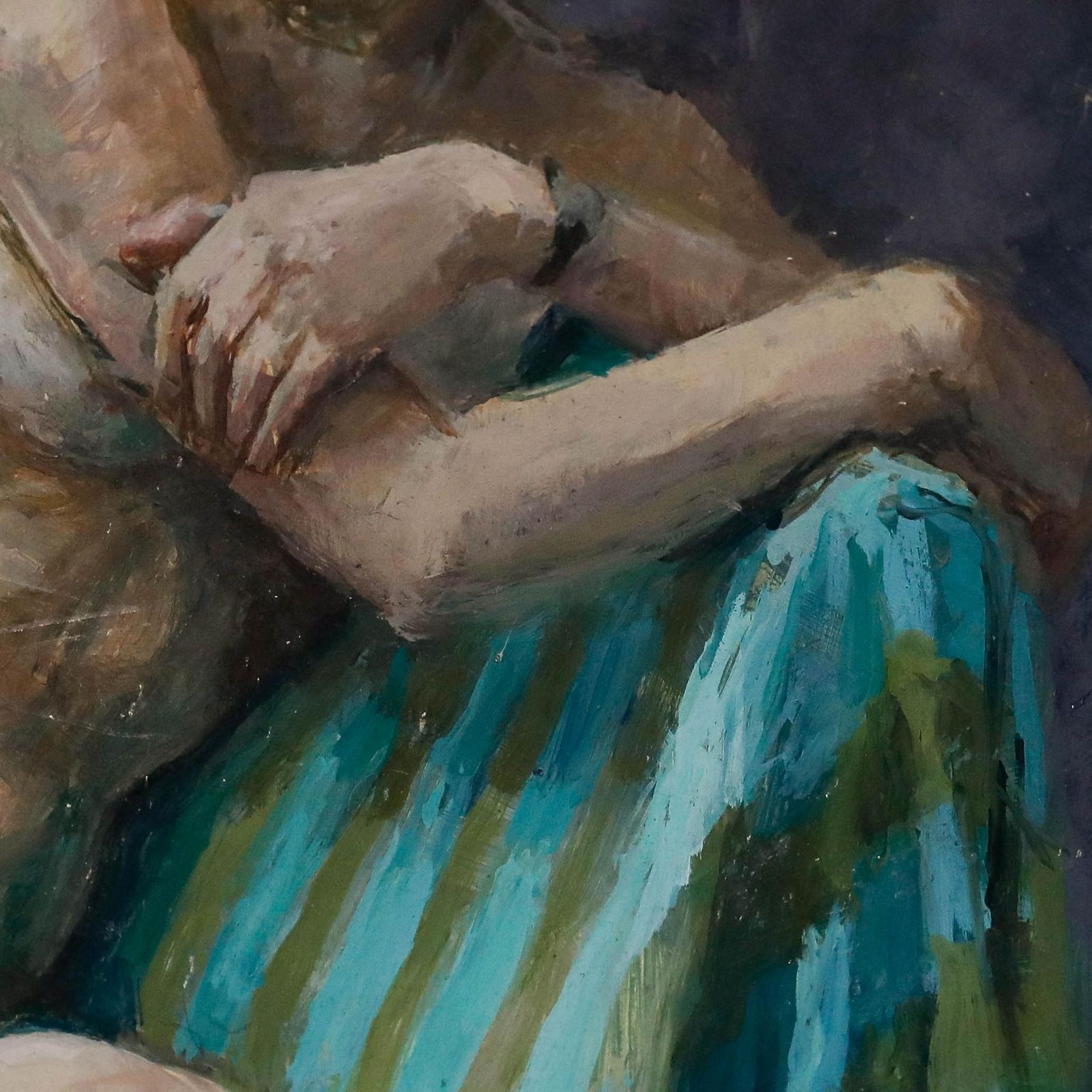 Pauline Plummer (B.1933)   20th Century Oil, Nude On A Striped Blanket photo vinterior