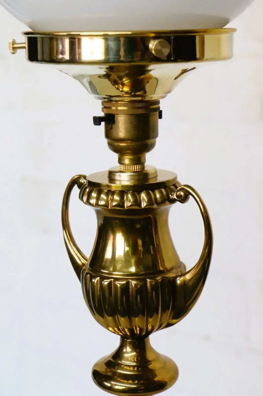 Table Lamp A Vintage Tall Brass Lamp Glass Milk Glass Globe Shade French Empire photo buy