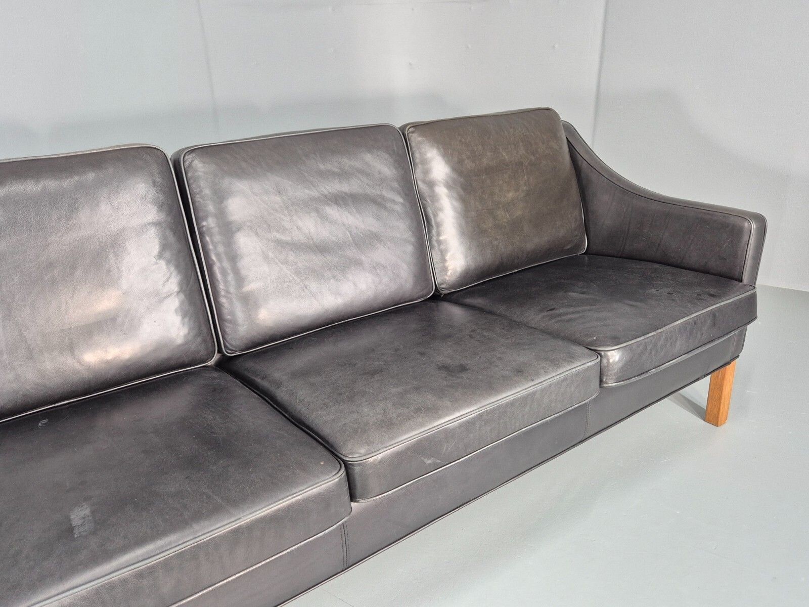 Vintage 3 Seat Sofa Black Leather Danish Hurup Mid Century Retro photo Furniture