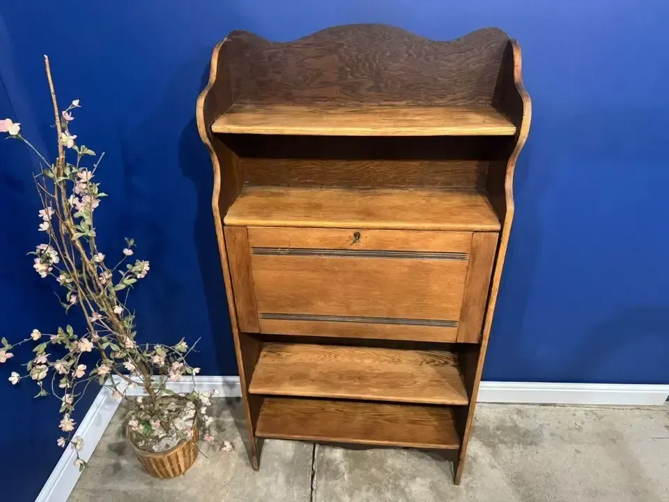 Antique Oak Arts And Crafts Writing Bureau Students Deck Bookshelf Hall photo 245.0