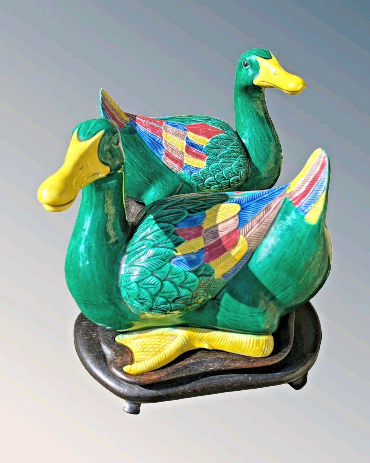 Good Large Pair Chinese Porcelain Ducks Ming Style Sancai Glaze photo for sale