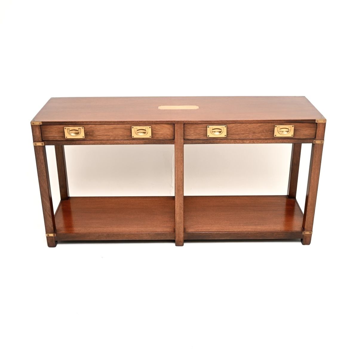 Antique Military Campaign Style Mahogany And Brass Console Table photo furniture