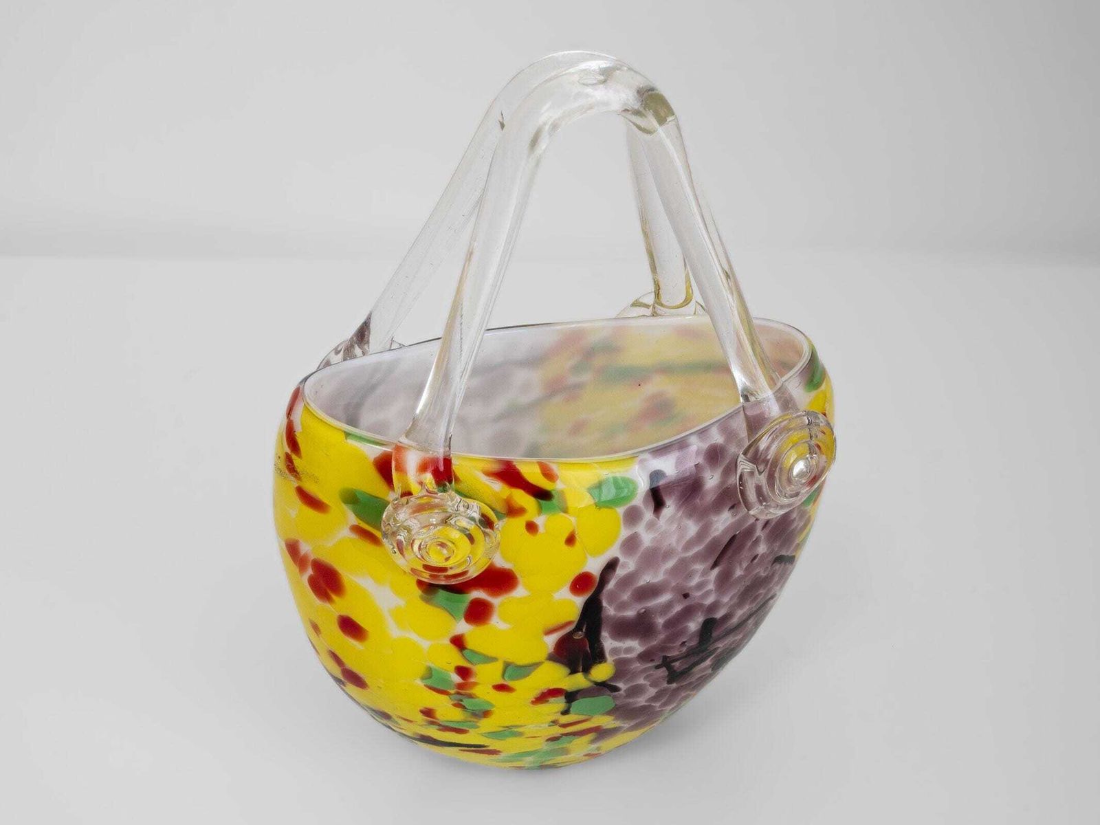 Murano Italian Art Glass Handbag Vase – Yellow, Purple, Red, Green Mid Century Decor photo 143.0