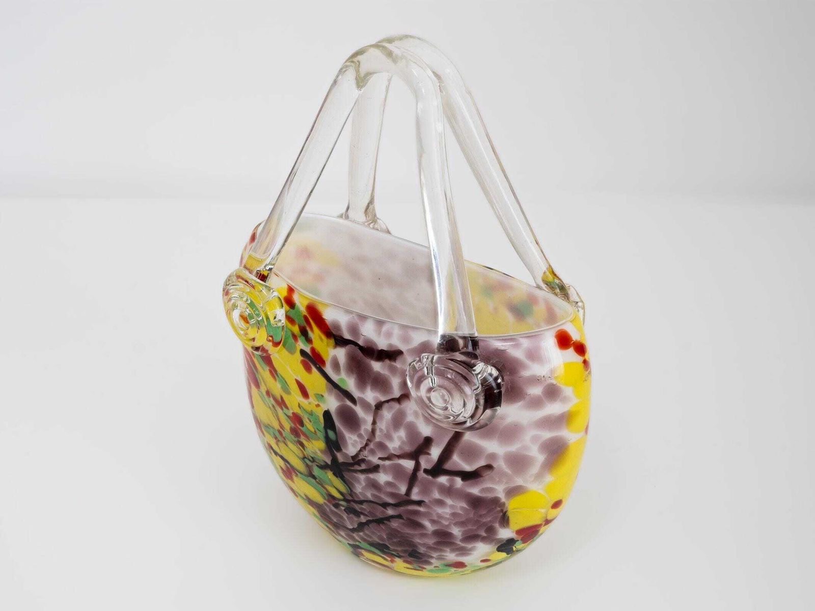 Murano Italian Art Glass Handbag Vase – Yellow, Purple, Red, Green Mid Century Decor photo vinterior