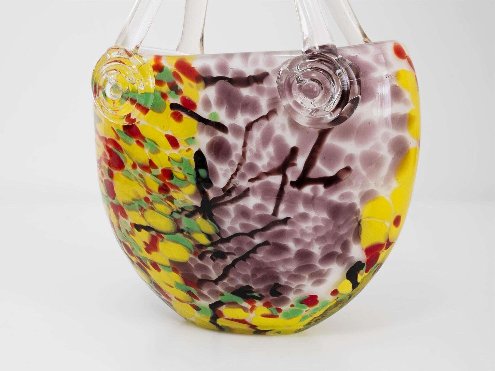 Murano Italian Art Glass Handbag Vase – Yellow, Purple, Red, Green Mid Century Decor photo vintage