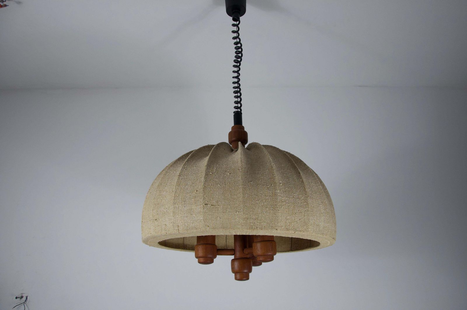 Lighting Adjustable Wood And Fabric Shade Pendant Lamp By Domus, 1960s photo