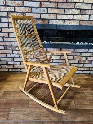 Vintage Scandinavian Rocking Chair With Bamboo Weave, 1960s