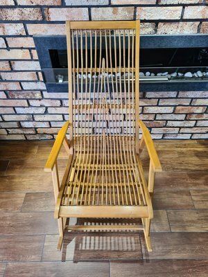 Vintage Scandinavian Rocking Chair With Bamboo Weave, 1960s photo vinterior