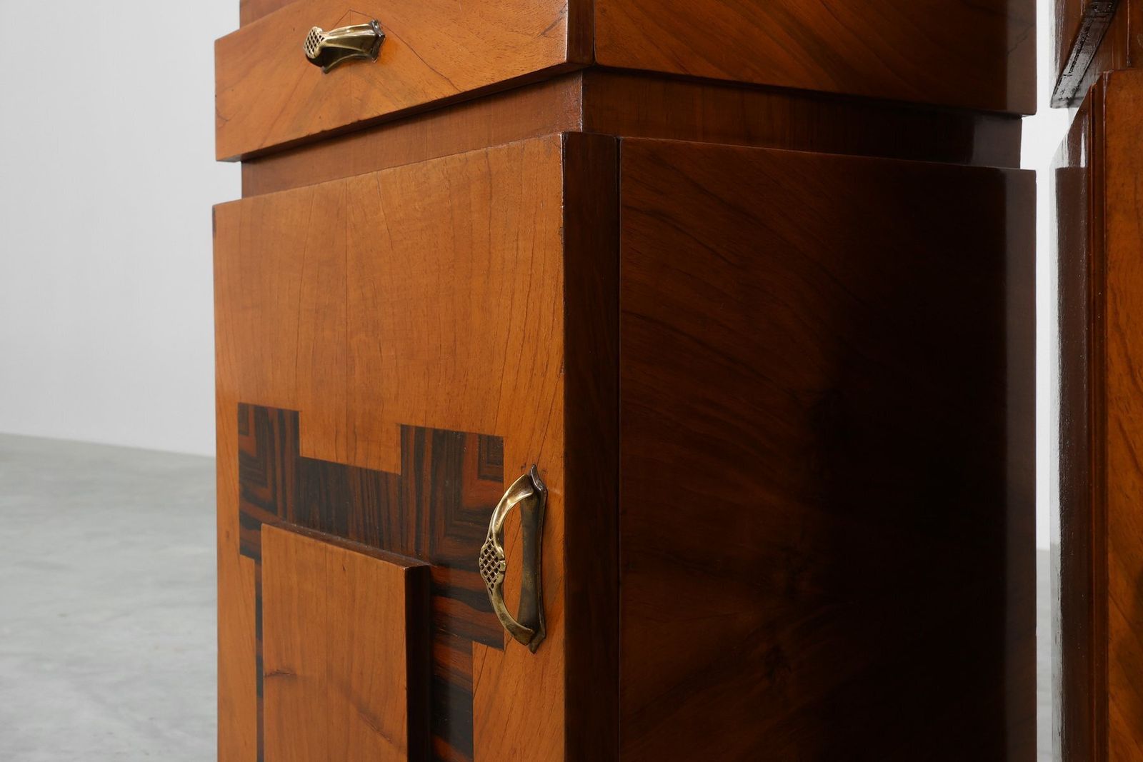 Art Deco Geometric Wooden Nightstands, Italy, 1920s, Set Of 2 photo Furniture