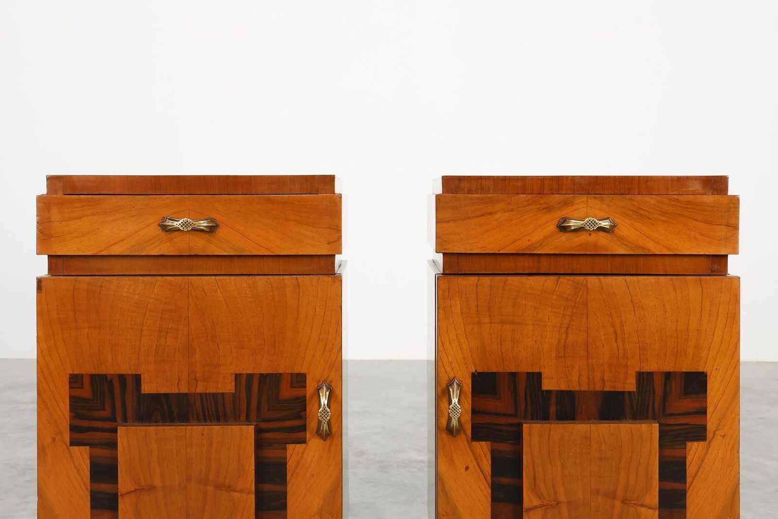 Art Deco Geometric Wooden Nightstands, Italy, 1920s, Set Of 2 photo 4659.0