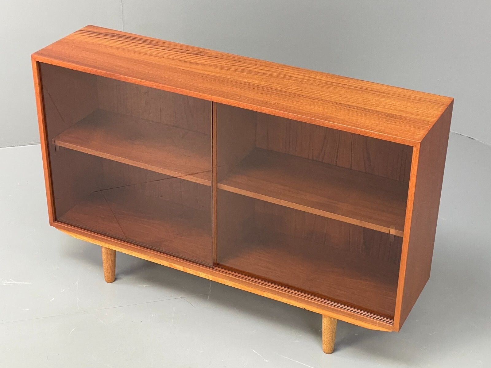 Vintage Teak Glazed Bookcase Danish 1970s Shelving Glass Retro Eb11797 Mwoo