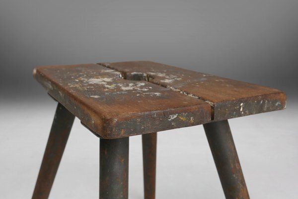 Industrial French Wooden Painters Stool, 1930s photo for sale