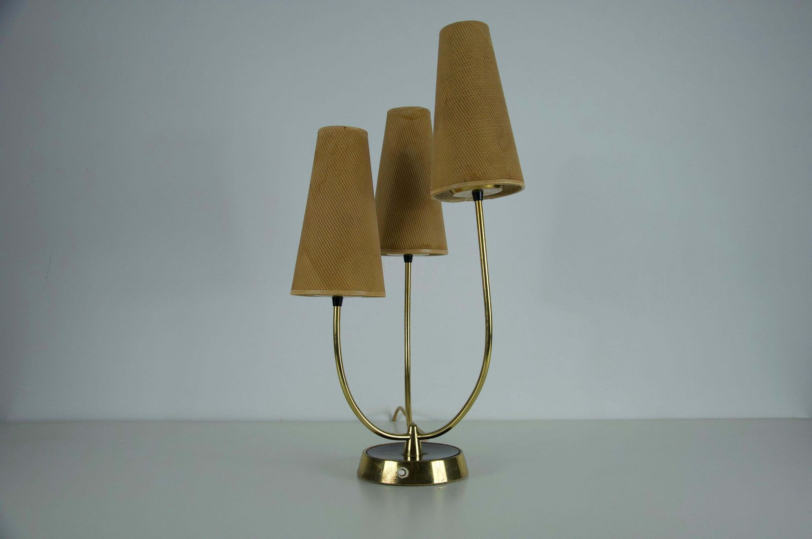 Midcentury Brass And Fabric Shade Table Lamp By Rupert Nikoll, 1960s photo Lighting