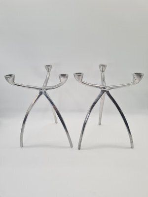 Vintage Space Age Aluminum Candlesticks, 1960s, Set Of 2 photo furniture