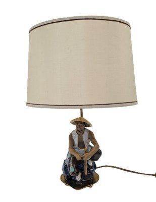 Ceramic Table Lamp With Fisherman Figurine, 1960s 1970s