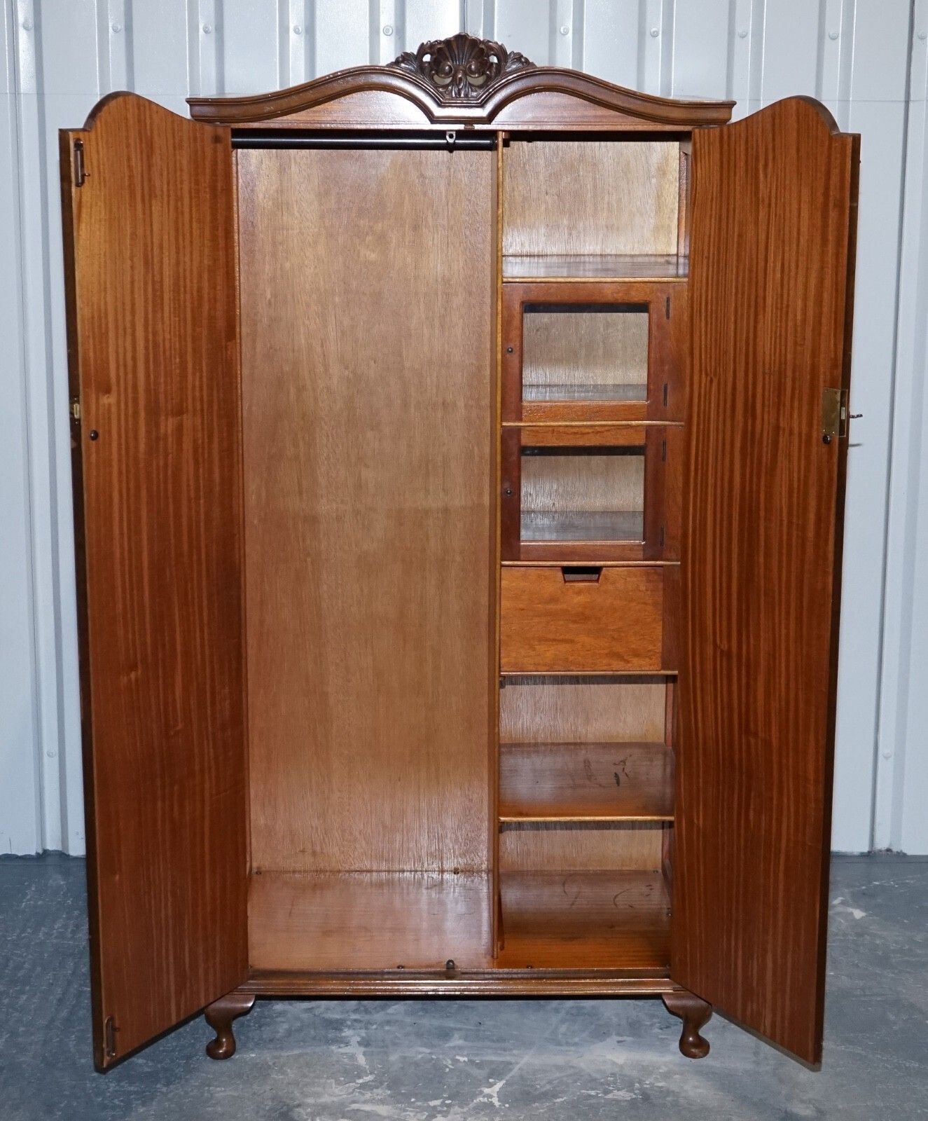 Art Deco 1920's Queen Anne English Burr Walnut Two Door Wardrobe photo vintage