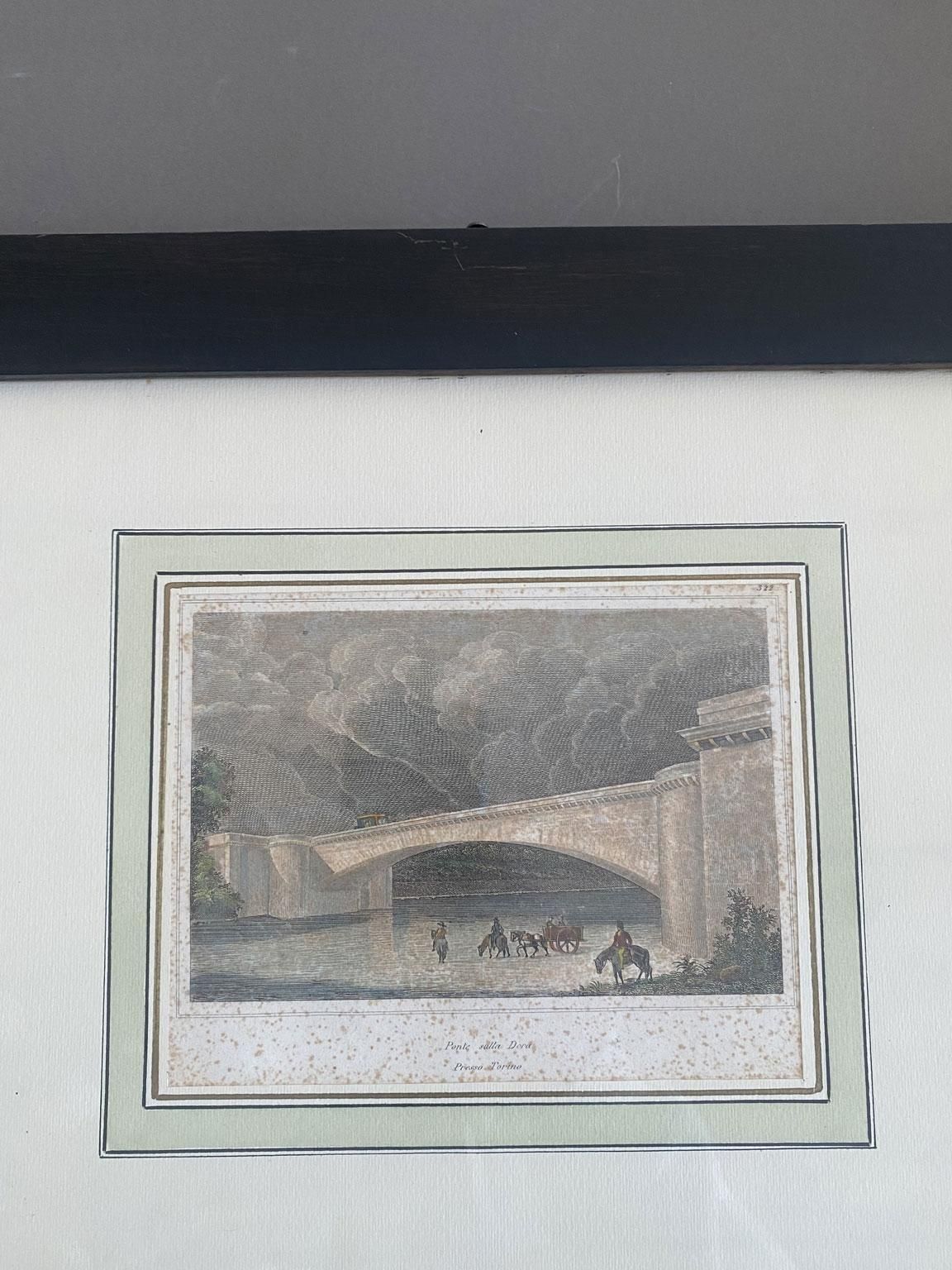 Bridge On The River Dora Print, Mid 18th Century, Neoclassical, Framed, Italy photo Art